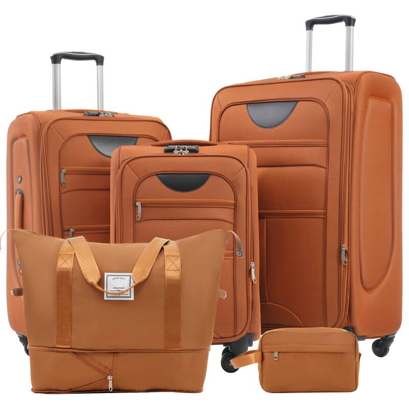 3 Piece ABS Softside Expandable Upright Spinner Luggage with TSA Lock and Duffel Bag - Orange