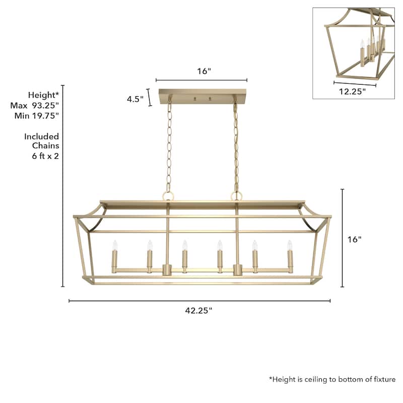 Hunter Laurel Ridge 6-Light Linear Chandelier - Kitchen Island, Dining Room - Modern Farmhouse, Candle, Industrial, Transitional