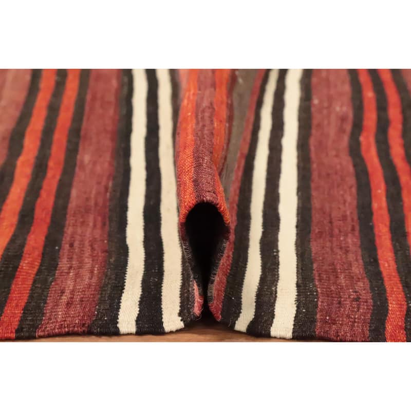 Hand Woven Oriental 100% Wool Carpet Southwestern Geometric Multi-Colored Kilim Area Rug - 10' 10'' X 4' 11''