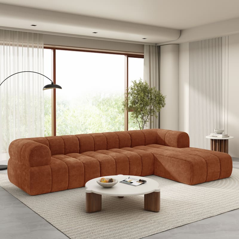 122" L-Shaped Sectional Sofa with Chaise Lounge - High-Density Sponge Cushions, 2-Piece Set, Right-Hand Facing, Fully Assembled - Orange