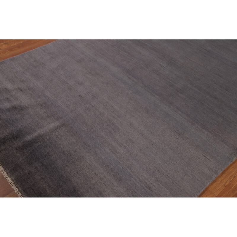 Striped Gray Blue Gabbeh Modern Area Rug Hand-Knotted Wool Carpet - 5'5"x 8'1"