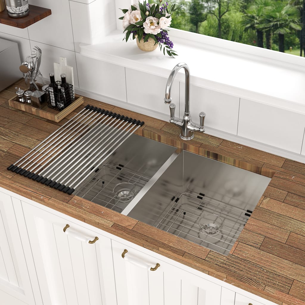 Undermount Double Bowl Kitchen Sink (50/50) in 16 Gauge Stainless Steel with 9 Inch Deep Basin