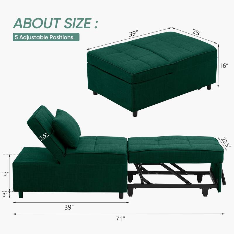Ainfox Adjustable Sofa Chair Sleeper Sofa Bed Ottoman Couch with Metal Frame