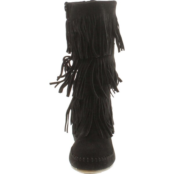 wide calf fringe moccasin boots