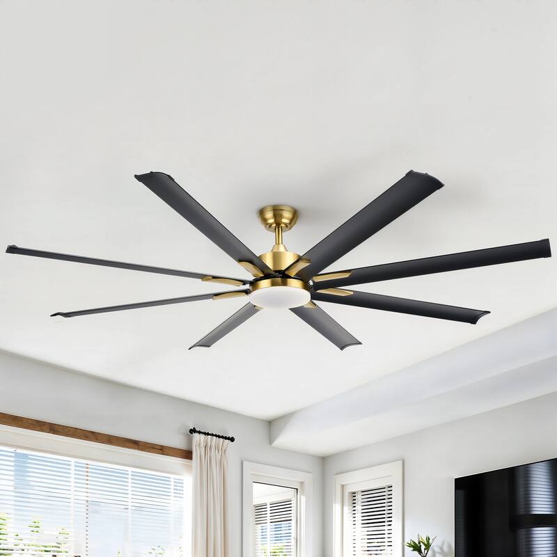 CO-Z 72" 6 - Blade Aluminum LED Ceiling Fan with Dimmable Light and Remote for Great Room - Polished Gold with Black Blades