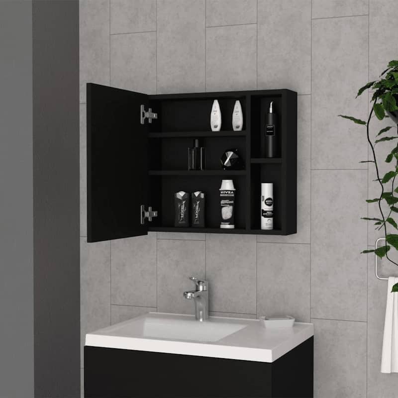 18" High Medicine Cabinet with Mirror, White Single Door Cabinet, Two External Shelves, Three Interior Shelves