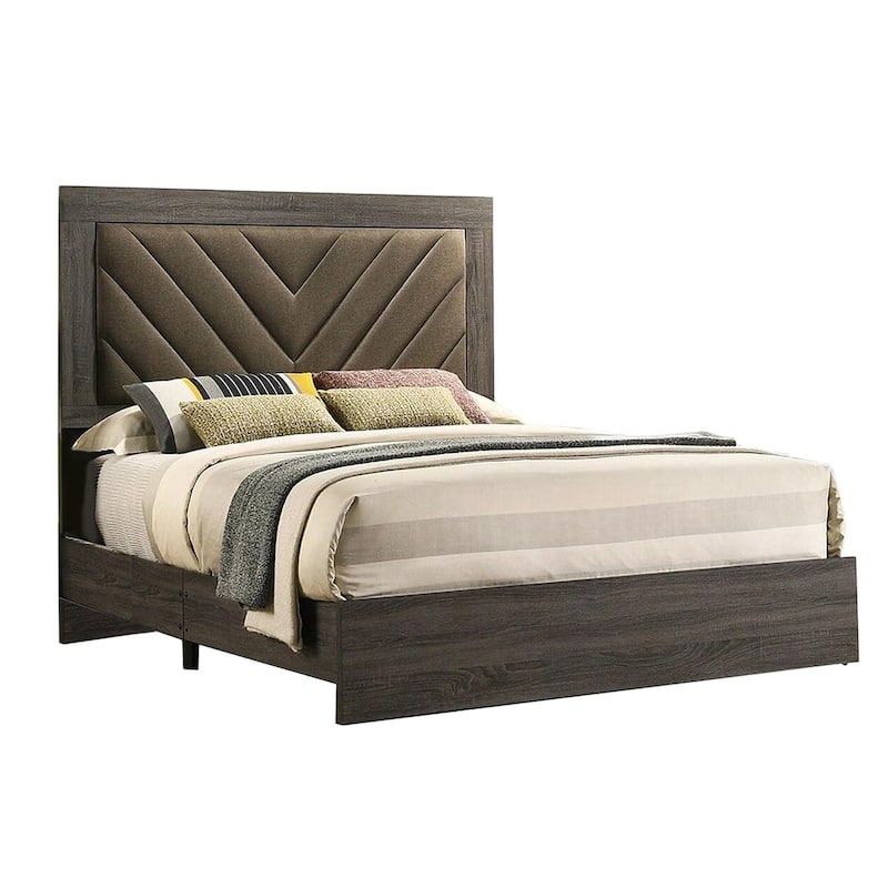 Wooden Queen Bed with High Upholstered Headboard - Foil Grey