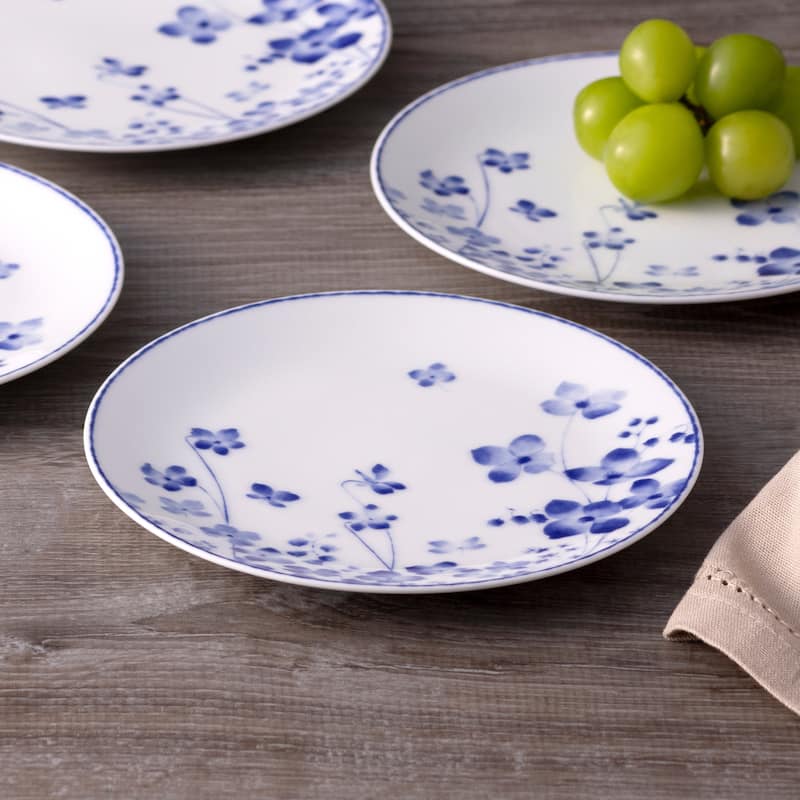 Noritake Bloomington Road Blue Set of 4 Bread & Butter/Appetizer Plates, 6.25"