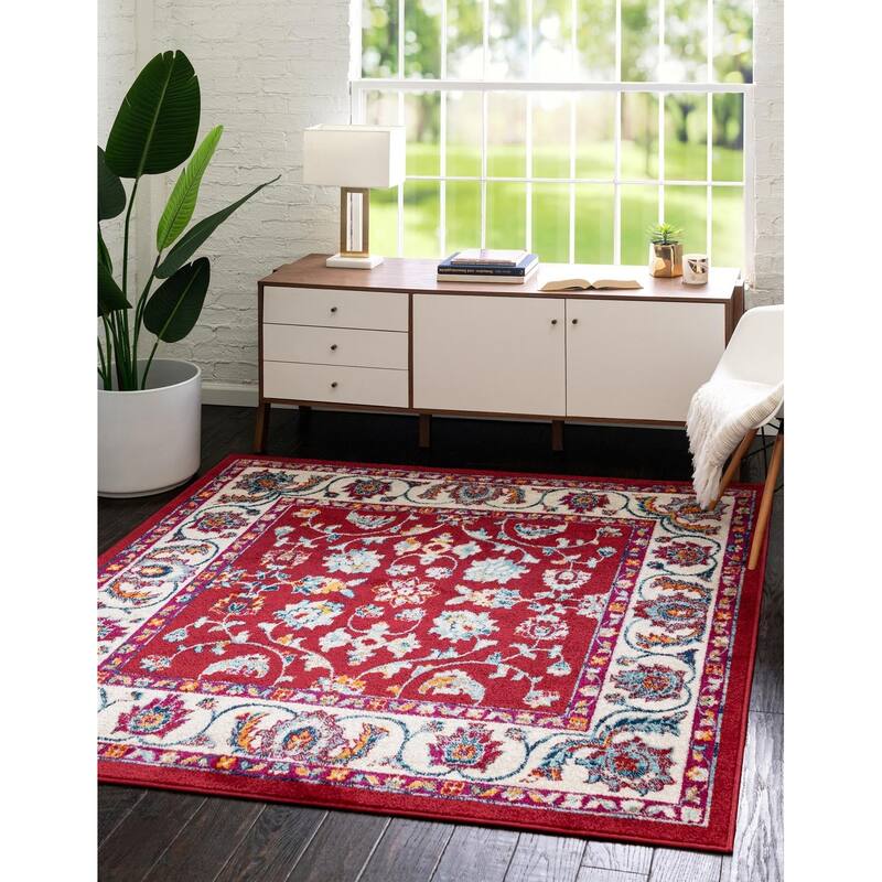 Traditional Taylor Collection Area Rug - Magenta - 7'10" Square