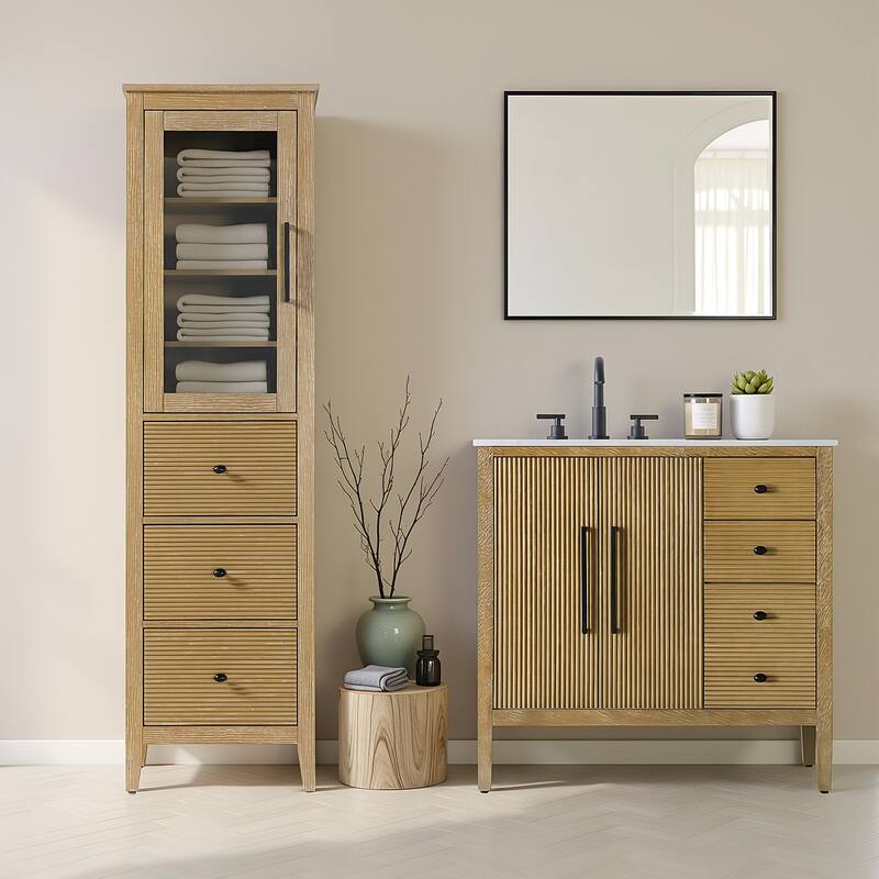 Kensington 16-28 Inch Bath Storage Glass Cabinet