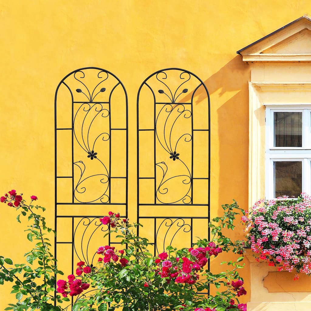 2 Pack Metal Garden Trellis 86.7" x 19.7" Rustproof Trellis for Climbing Plants Outdoor Flower Support Peacock Style