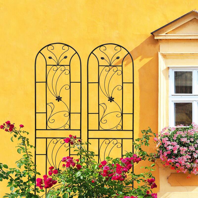 2 Pack Metal Garden Trellis Rustproof Trellis for Climbing Plants Outdoor Flower Support Black - Style Black