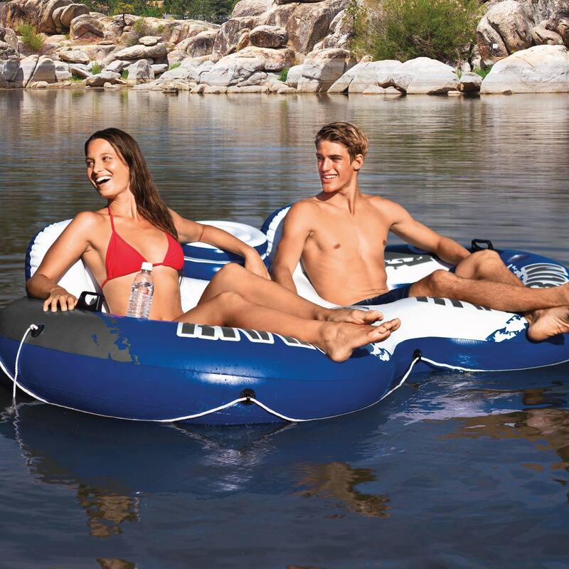 INTEX River Run Connect Inflatable Water Raft (2 Pack) + 2 Person Cooler Tube - 6.5