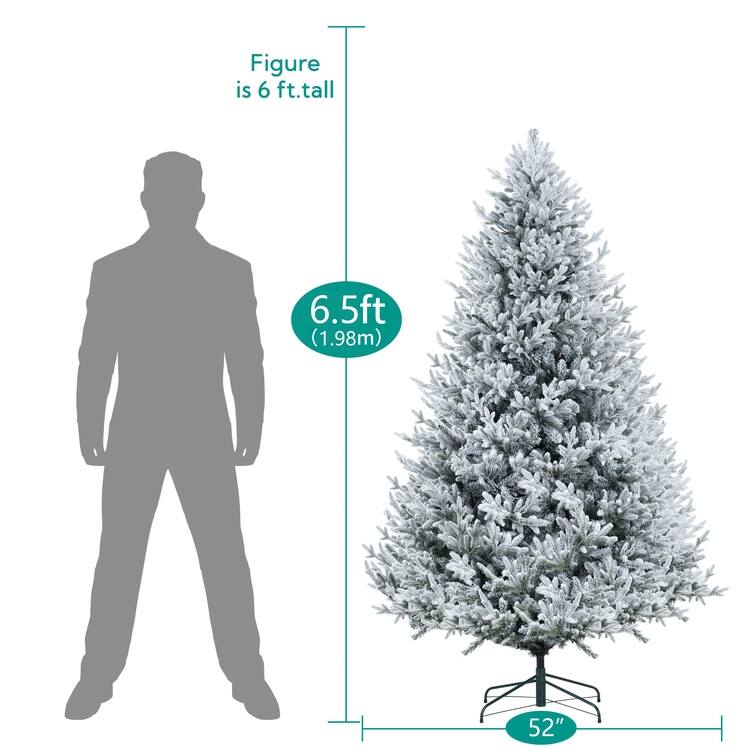 Frosted Fir Snow Flocked Christmas Tree Prelit, Realistic Snowy Frosted Christmas Tree with Lights