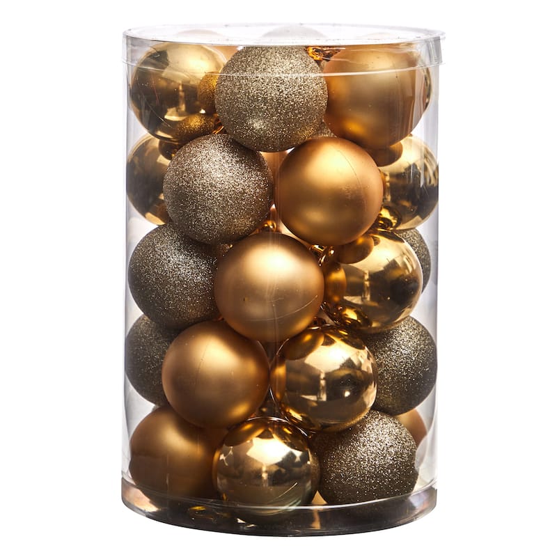 Shatterproof 3-Finish Christmas Ball Ornaments - 2.5" (60mm) - Gold - 30ct