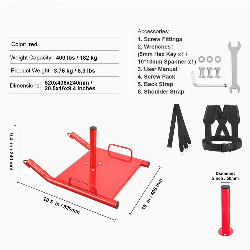 Weight Training Sled for Strength and Speed Workout with 2 Inch Plate - 20.5 x 16 x 9.4 inches