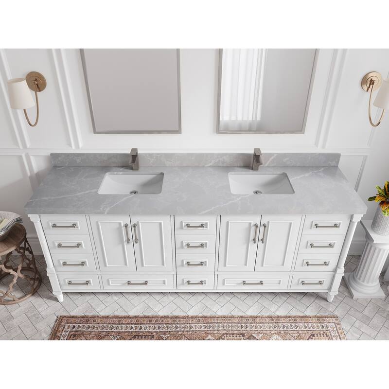 Willow Collections 84 in. W x 22 in. D Aberdeen Double Bowl Sink Bathroom Vanity with Countertop - 2" Pearl Gray - White