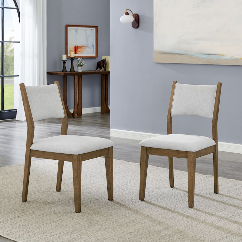Darla Set of 2 Walnut Oak Dining Side Chairs with Light Gray Fabric - Brown Oak