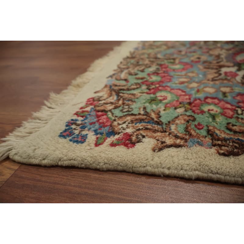 Hand Knotted Oriental 100% Wool Carpet Traditional Floral Beige & Ivories Kerman Area Rug - 13' 3'' X 9' 11''