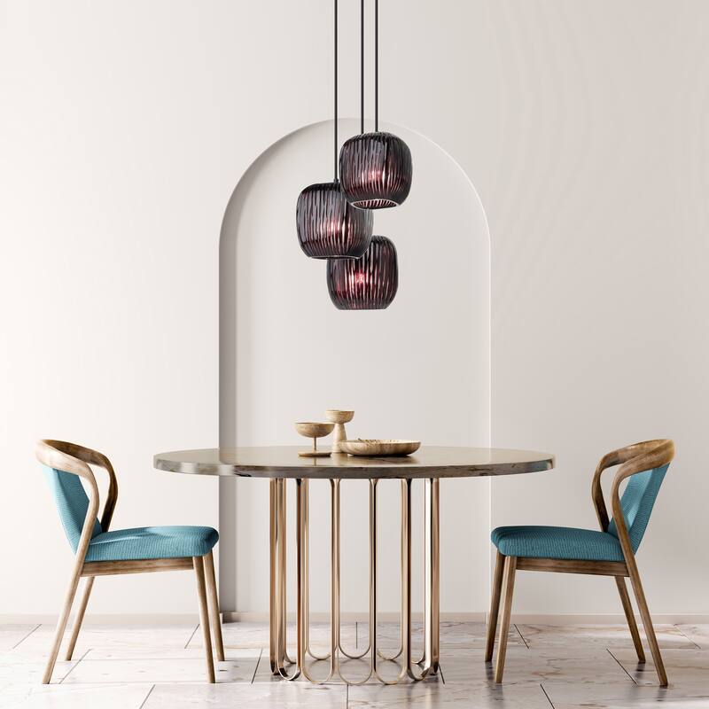 Gemma River of Goods Black Metal and Plum Hand Blown Glass 8.5-Inch Pendant Light with Adjustable Hanging Cord