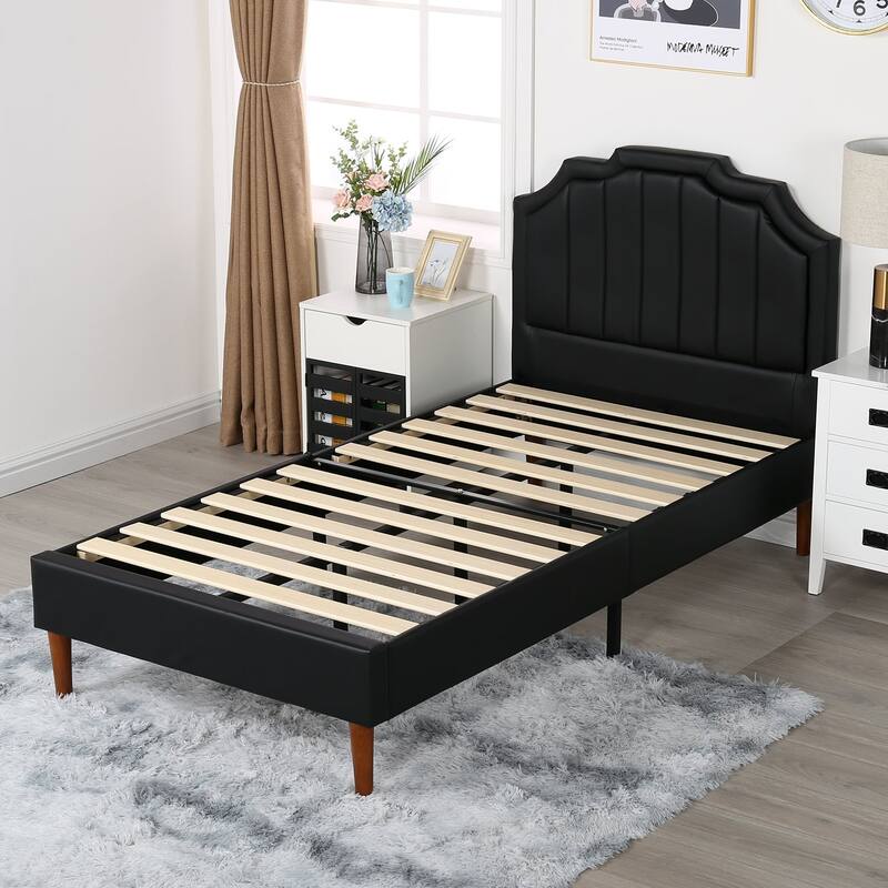 VECELO Black Faux Leather Upholstered Platform Bed- Just Have Full Size Bed
