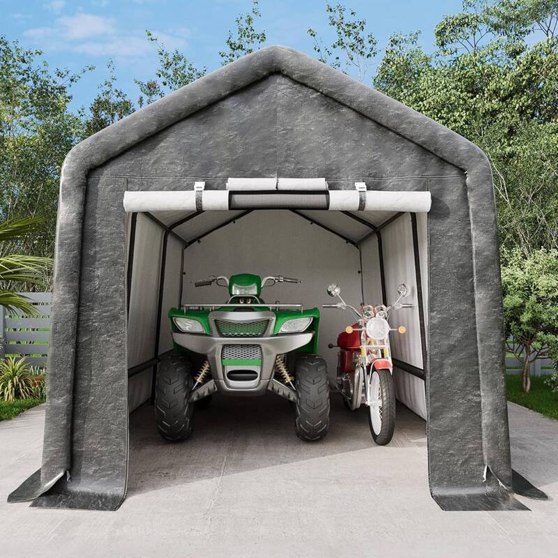 10x15 FT Portable Outdoor Storage Shed, Carport for Motorcycle, Firewood, Garden and Tools