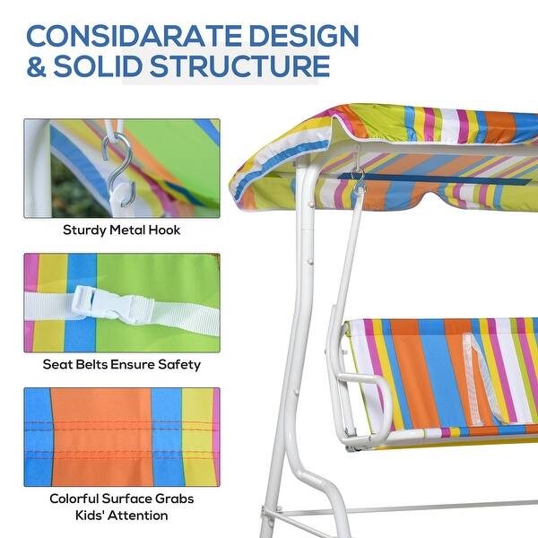 Outsunny 2 Seat Kids Canopy Swing Chair Toddler Hammock Lounge With Shade Awning Seat Belt For Porch Backyard Animal Pattern Overstock 33198586