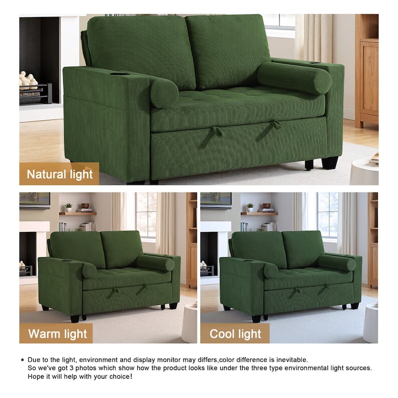 Corduroy Pull-Out Chair Bed Adjustable Recline Convertible Sleeper Sofa