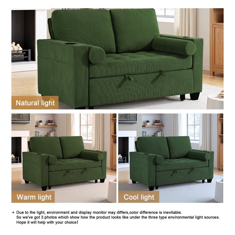 Set of 2 Corduroy Convertible Sleeper Chairs Pull-Out Chair Beds with Adjustable Recline