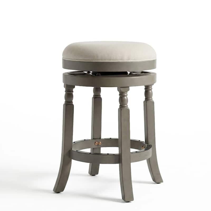 DTY Indoor Living Palmer Lake Backless Swivel Counter or Bar Stool - Weathered Gray/ Beige Fabric - Counter Height