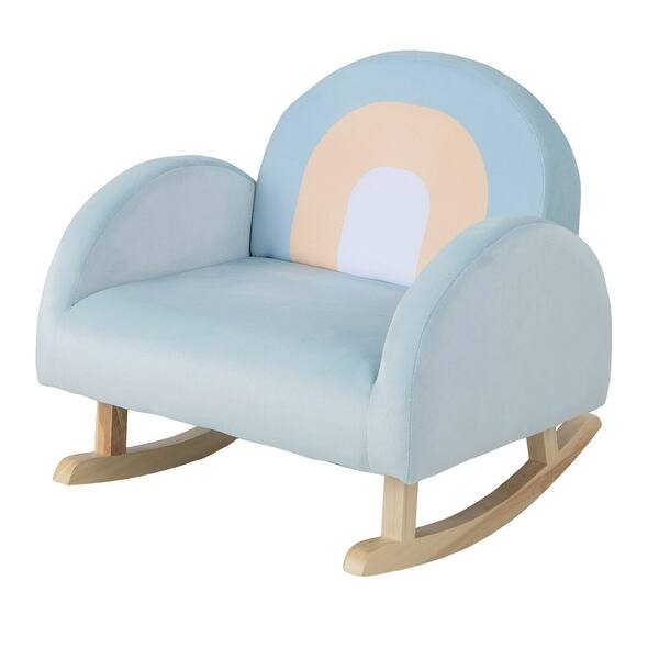 slide 2 of 10, Toddler Rocking Chair with Solid Rubber Wood Frame Soft Velvet Cover-Blue - 19.5"L x 18"W x 17.5"H Blue