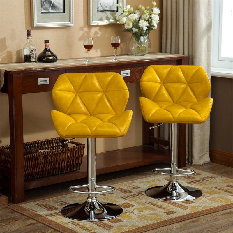 Contemporary Tufted Adjustable Height Hidraulic Bar Stools, Set of 2