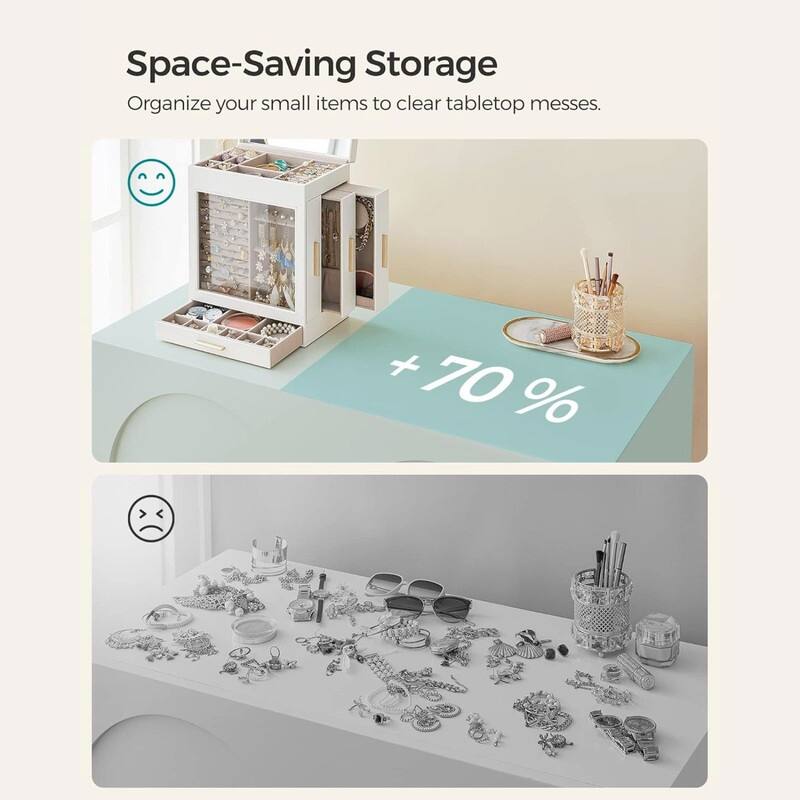 5-Layer Jewelry Box with 3 Side Drawers and Big Mirror