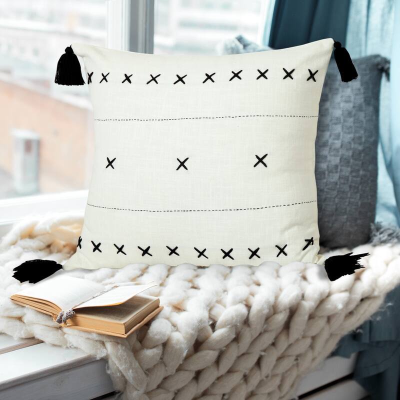 Sevita Bohemian Basics Textured Diamond Embroidered Throw Pillow
