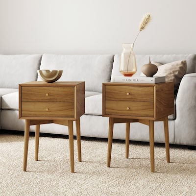 Nathan James Harper 2-Drawer Mid-Century Side Table