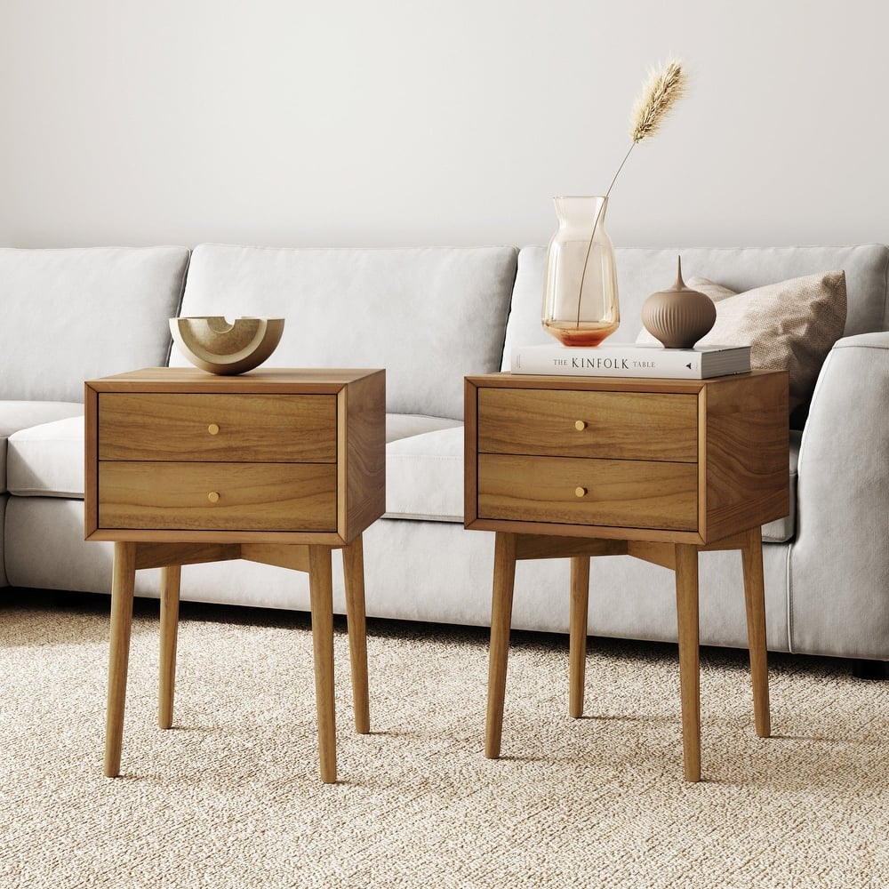 Nathan James Harper 2-Drawer Mid-Century Side Table