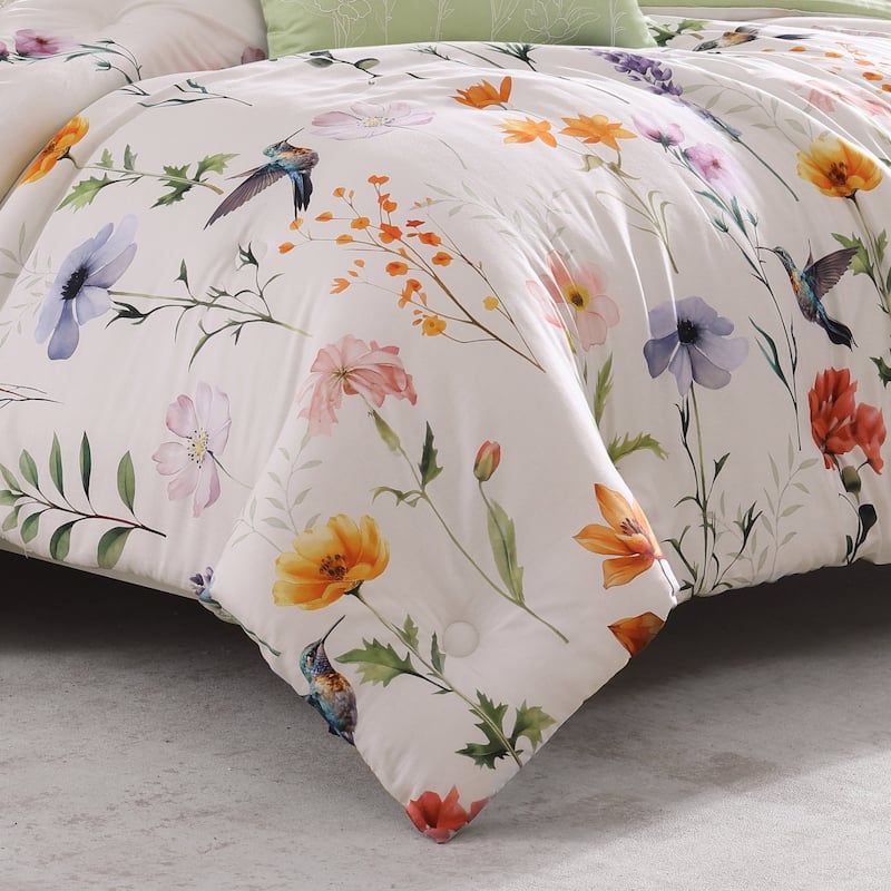 Bebejan Fresh Cut Flowers 200 Thread Count 100% Cotton Sateen 5 Piece Reversible Comforter Set