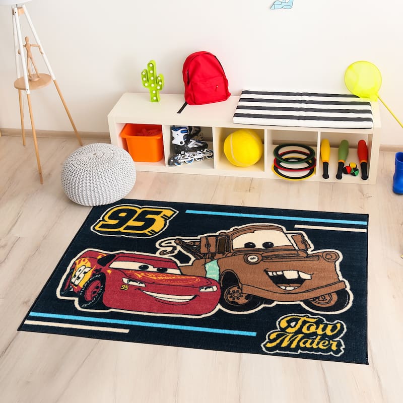 Licensed Pixar Cars Tow Mater Black Brown Red Easy Care Non-Slip Soft Polyester Kids Area Rug 3x5 - 3' 4" x 4' 6"