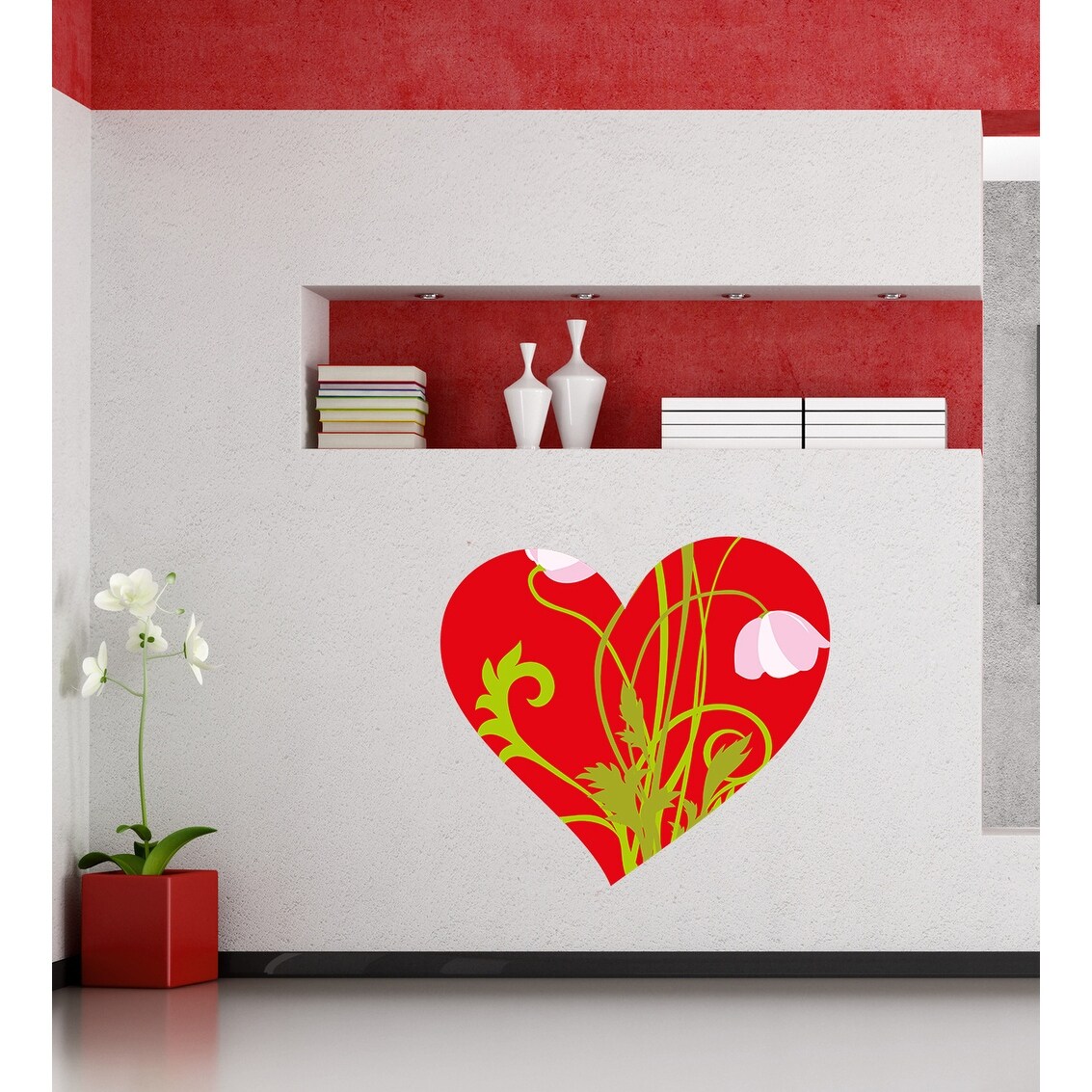 Flowered Heart Decal, Flowered Heart Sticker, Flowered Heart-image