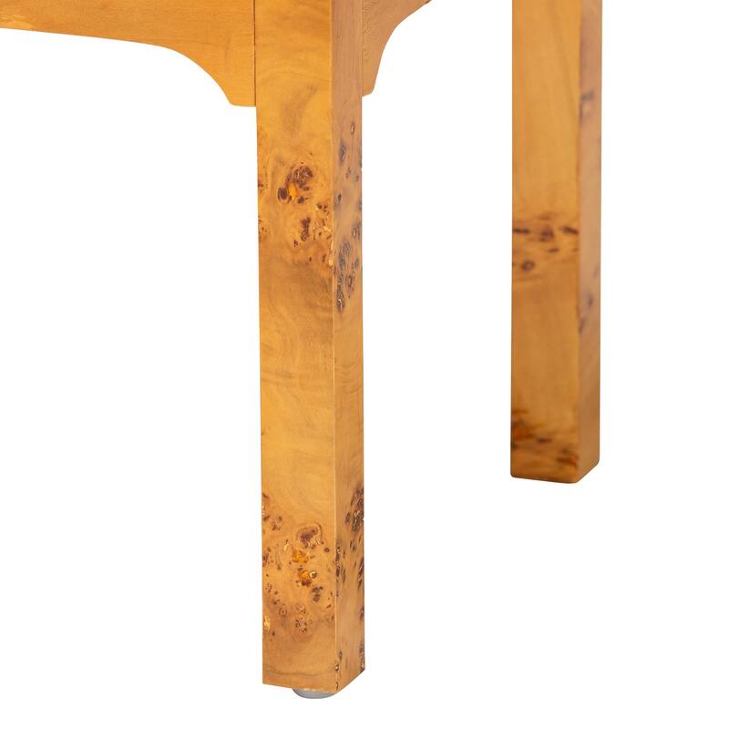 Kayla Modern and Contemporary Natural Light Mappa Real Burl Wood 2-Drawer Nightstand