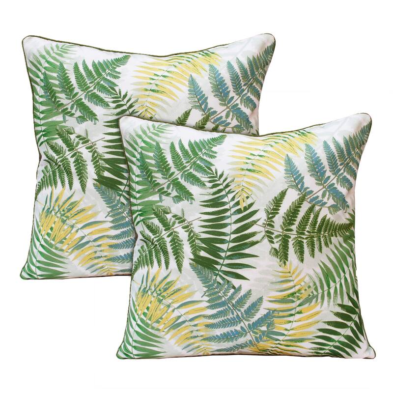 Sevita Fern Green/Yellow Botanical Polyester Throw Pillow, Set of 2