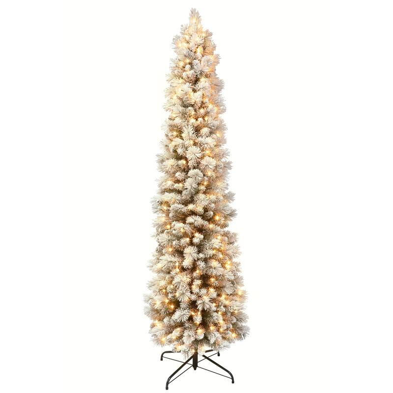 Puleo International 6.5 ft Pre-Lit Flocked Pine Pencil Artificial Tree