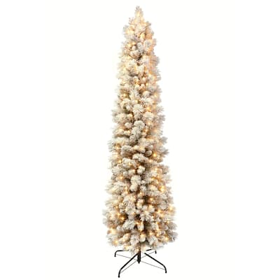 Puleo International 6.5 ft Pre-Lit Flocked Pine Pencil Artificial Tree
