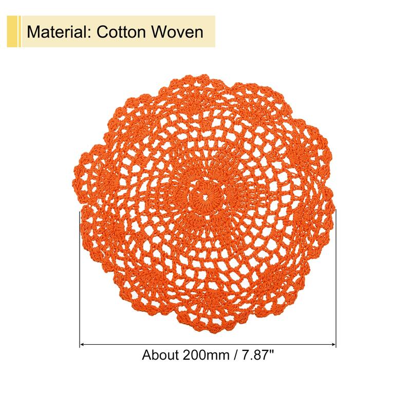 Crochet Doilies, 8 Inch - Handmade Crochet Cotton Coaster - Orange - 4Pcs