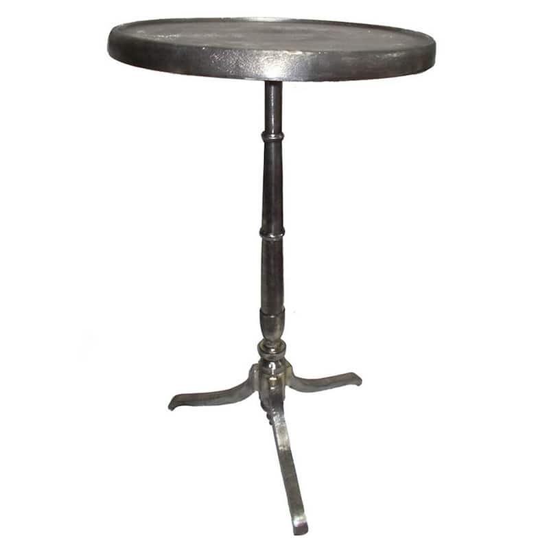 41 Inch Plant Stand Table, Round Top, Turned Base, Modern Silver Aluminium