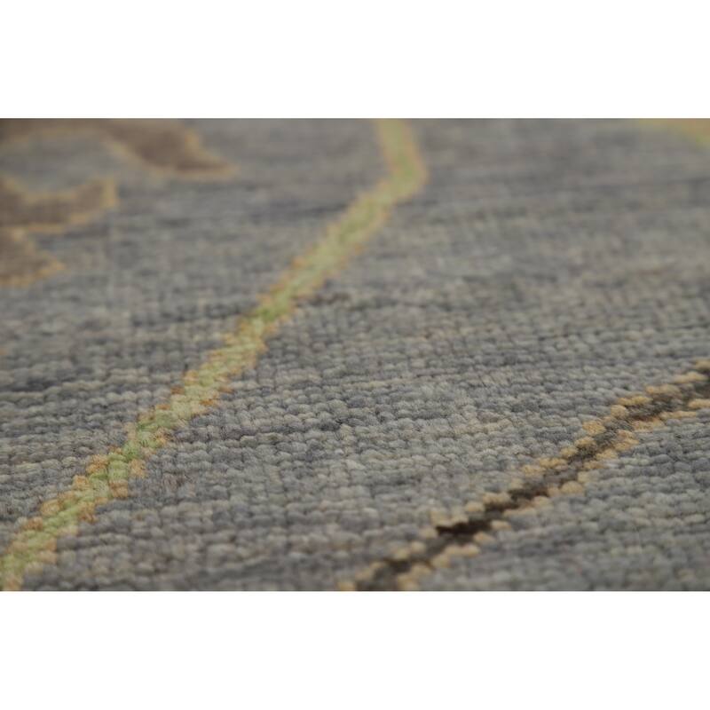 Hand Knotted Oriental 100% Wool Carpet Transitional Floral Navy Blue & Blues Oushak Area Rug - 8' 6'' X 6' 0''