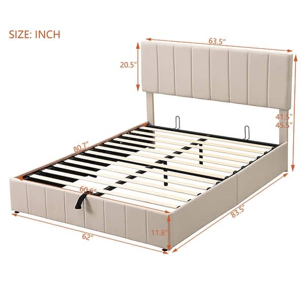 dimension image slide 3 of 6, Merax Upholstered Platform Bed with a Hydraulic Storage System