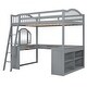 preview thumbnail 21 of 52, Solid Wood Loft Bed with Bulit-in U-shaped Desk and 2 Drawers, Full Size Loft Bedframe with Storage Shelves and Tri-fold Mirror