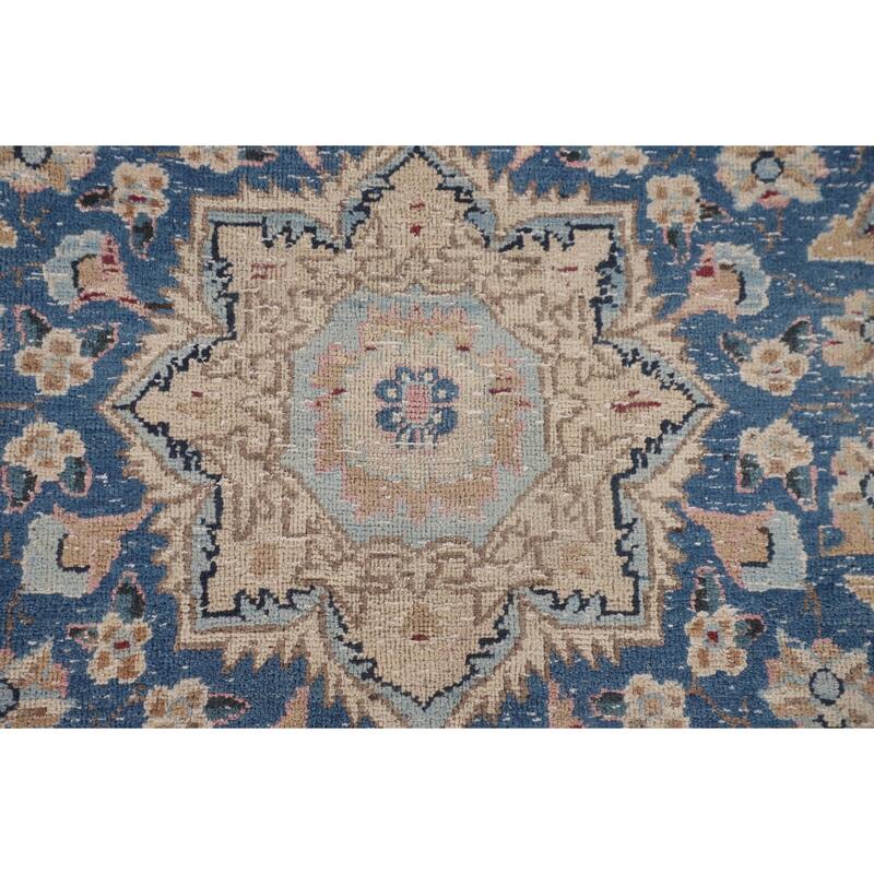 Distressed Mashad Persian Vintage Area Rug Hand-Knotted Wool Carpet - 8'5" x 11'5"