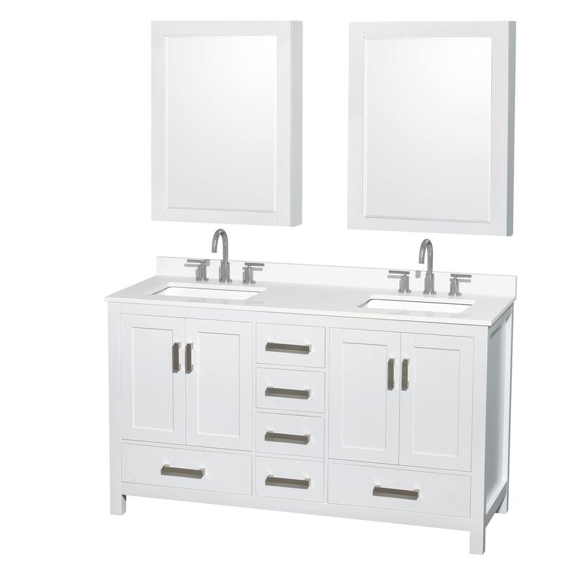 Wyndham Collection WCS141460D-QTZ-US3MED Sheffield 60" Free Standing - White / White Quartz Top / Brushed Chrome Hardware